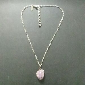Soho Design Silver Tone Wire Wrapped Amethyst Polished Gemstone Pendant Necklace